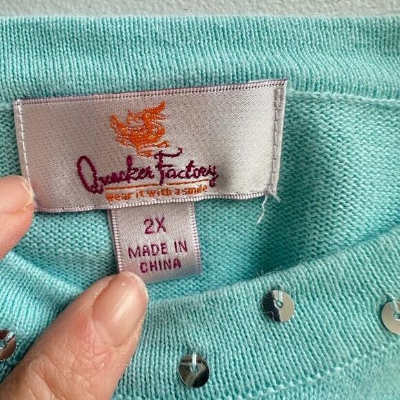 Quacker Factory Womens Pullover Beaded Sweater Size 2X Blue Snowflake Grandma - Picture 6 of 7